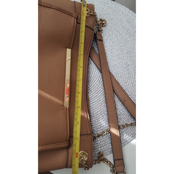 Vtg K Studio🍂Camel Brown Leather Tote shoulder Bag💛Chain Straps - Picture 12 of 15